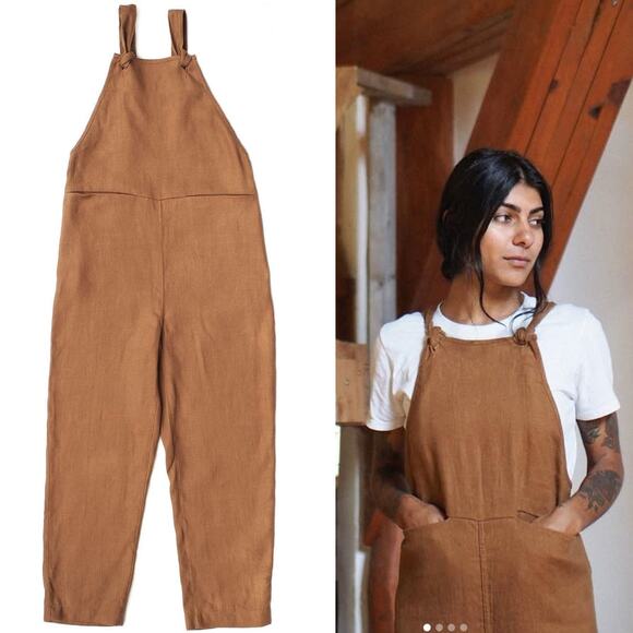 BEATON STUDIO 100% Linen Overalls in Rust Size XS - Picture 5 of 16